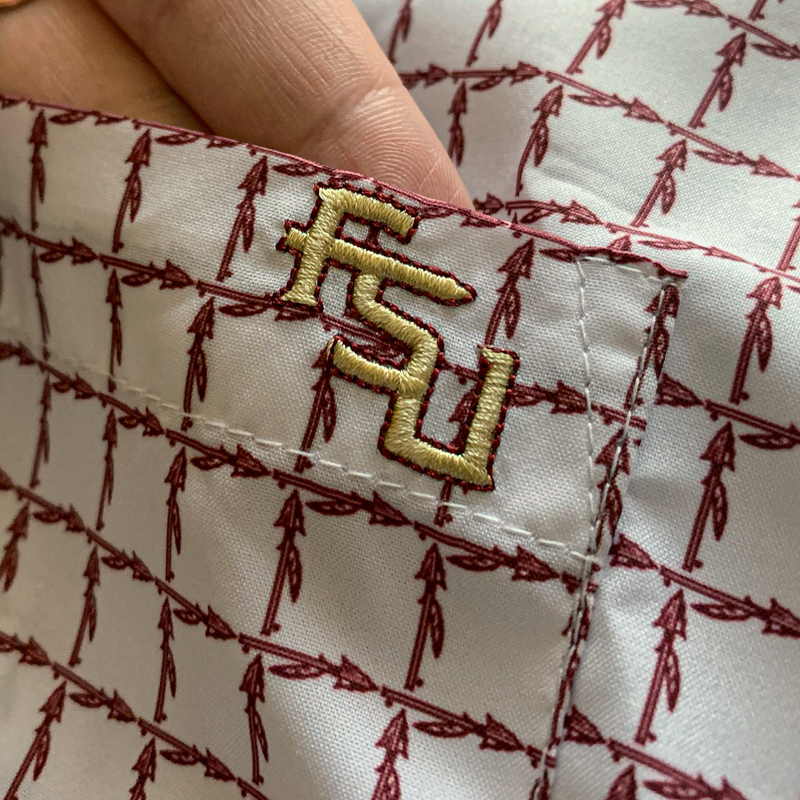 Close up of Florida State University FSU Seminoles Plaid Long Sleeve Button-down Shirt ventilation on back