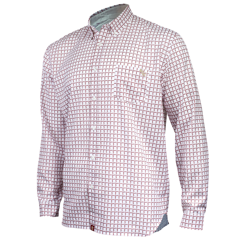 Front View of Florida State University FSU Seminoles Plaid Long Sleeve Button-down Shirt with Collar